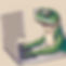 A Lizard typing on a Laptop Writing Articles for Glowing Geckos