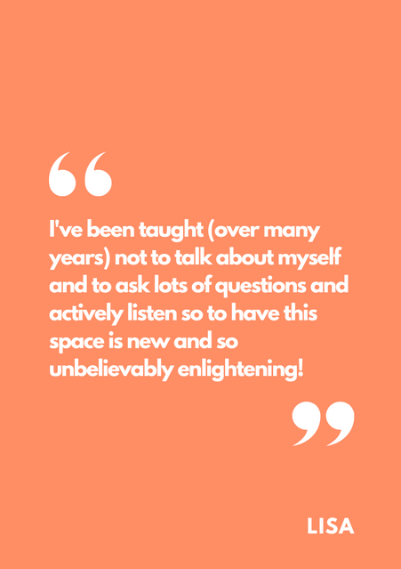 Quote from Lisa: 'I've been taught to listen actively,' in an orange space.