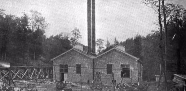 Eye-level view of the old power house building in Layland, West Virginia