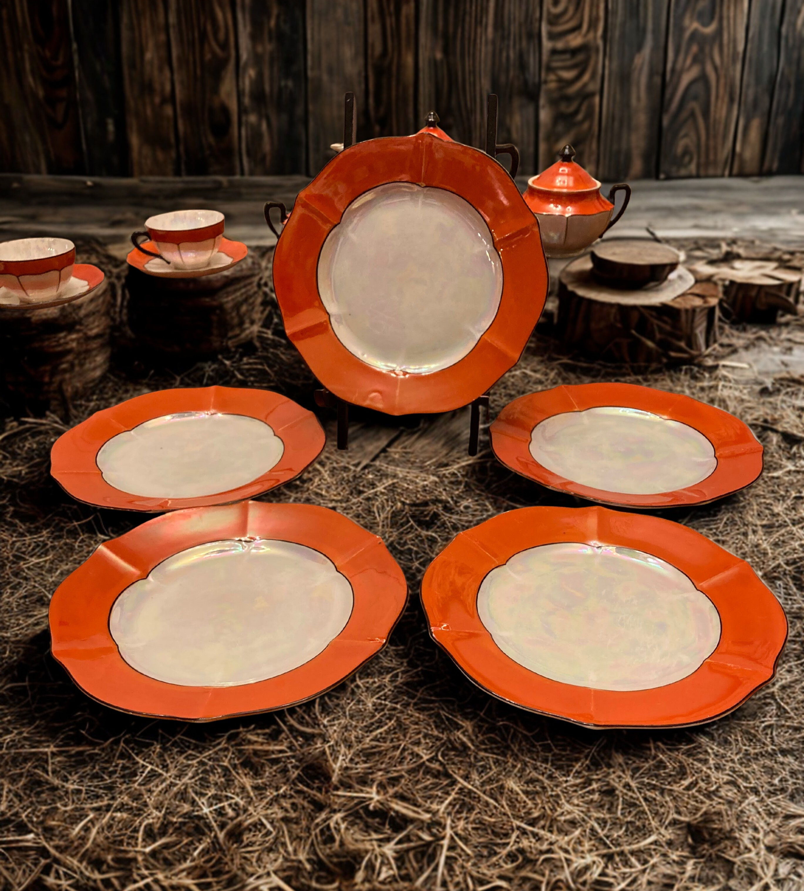 Vintage Orange Lusterware Dessert Plates | Made in Czechoslovakia | Set of 5