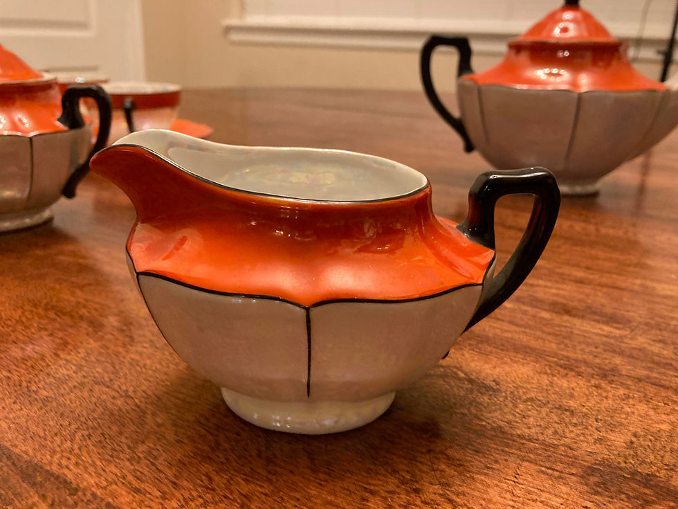 Thumbnail: Vintage Orange Lusterware Teapot, Sugar Bowl & Creamer | Made in Czechoslovakia