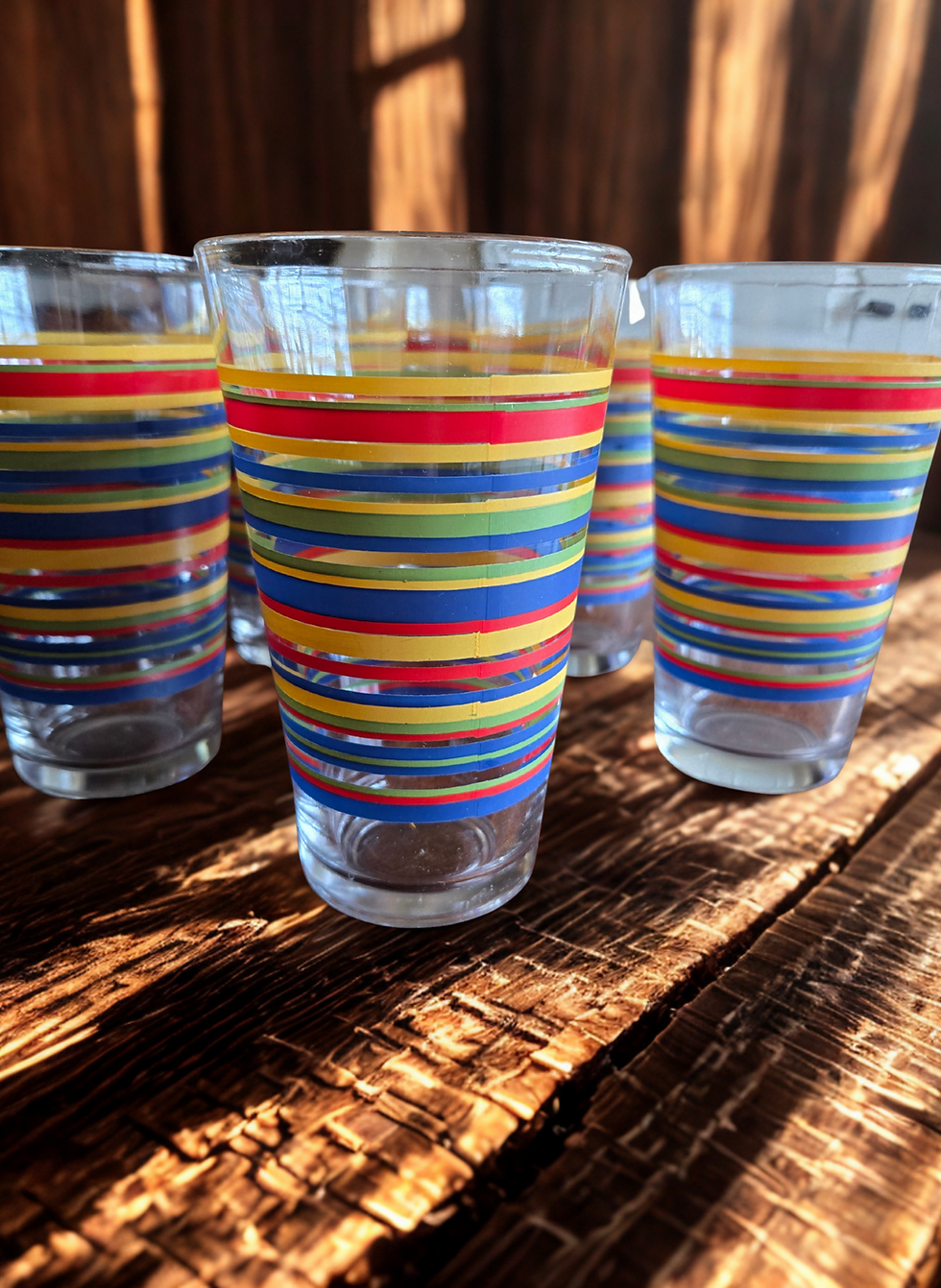 Thumbnail: Tumblers/Glasses Multi Colored Stripes - High Ball - Iced Tea Cups - Set of 6