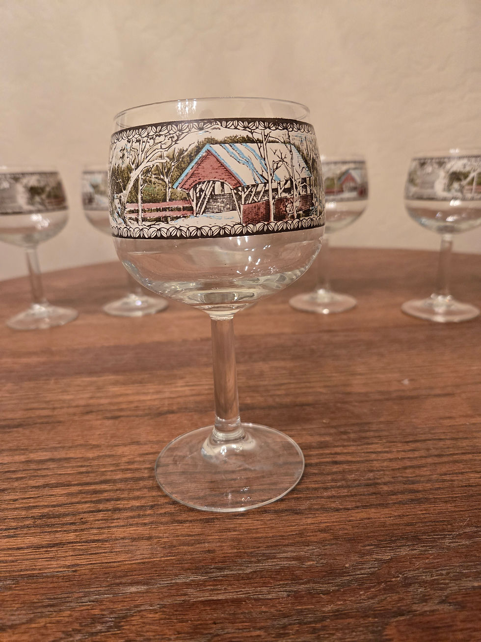 Thumbnail: Vintage Johnson's Bros. - Friendly Village - Set of 6 Wine Glasses