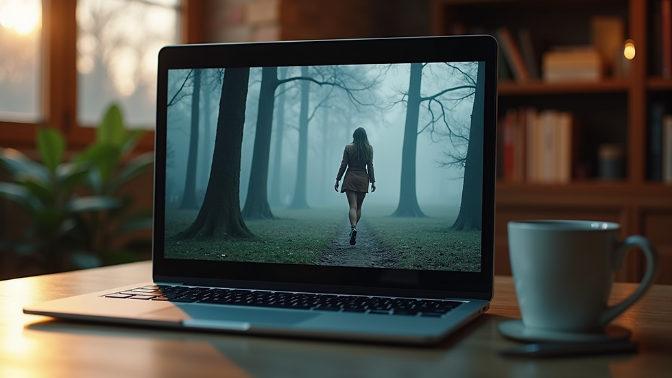 Eye-level view of a laptop displaying a serialized story platform