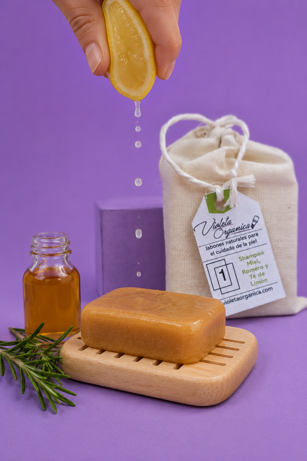 Shampoo Sólido de Romero, Miel y Té de limón
