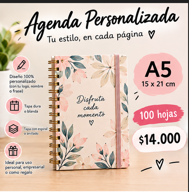 Agenda Personalizada A5 — 100 Hojas