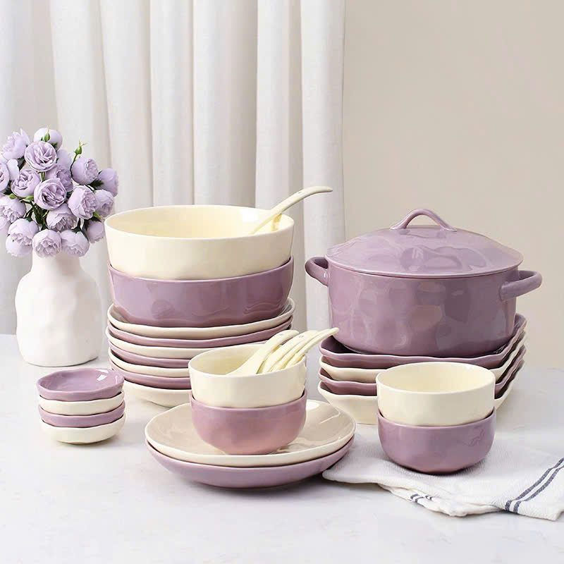 Bộ Bát Đĩa Hồng Phối Kem