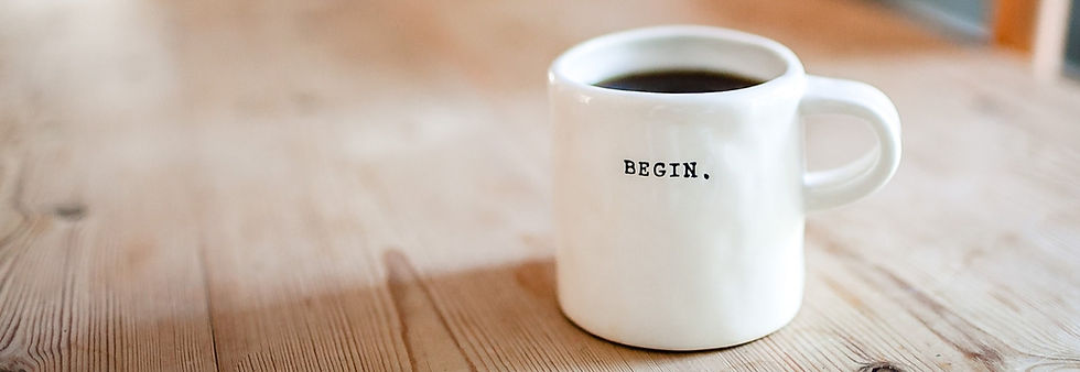 Kaffetasse mit Aufschrift Begin.