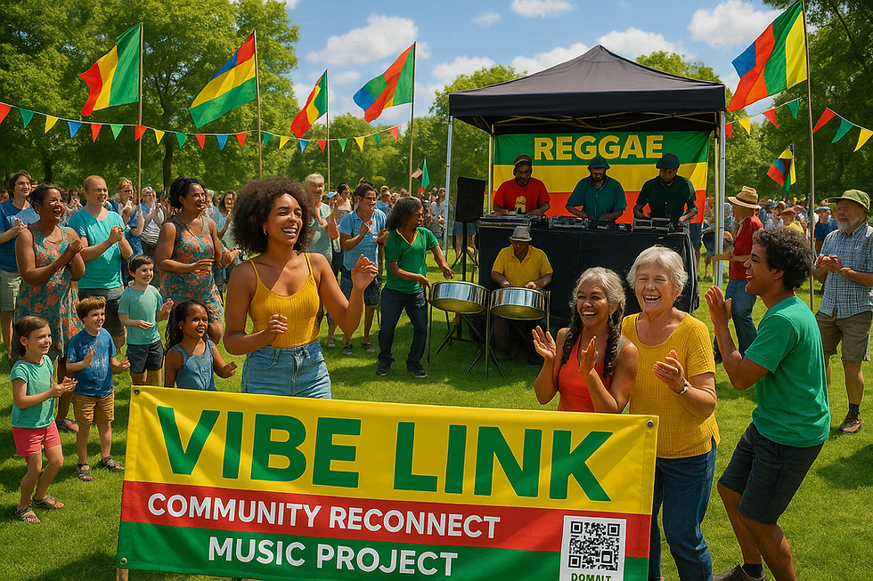 Eye-level view of a group dancing in a vibrant outdoor setting