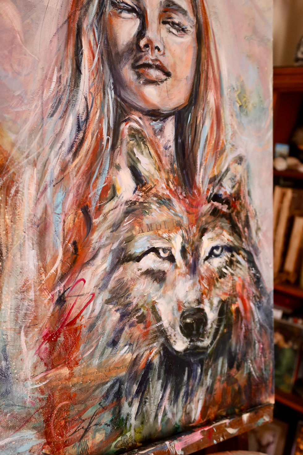 woman and wolf painting by naima namaste
