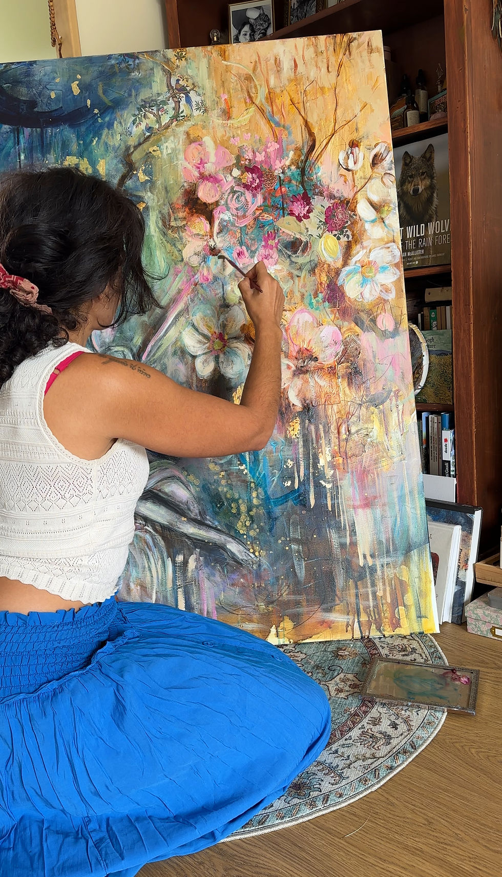 Thumbnail: Naïma Namaste painting her original oil painting Breath of Life in her studio.