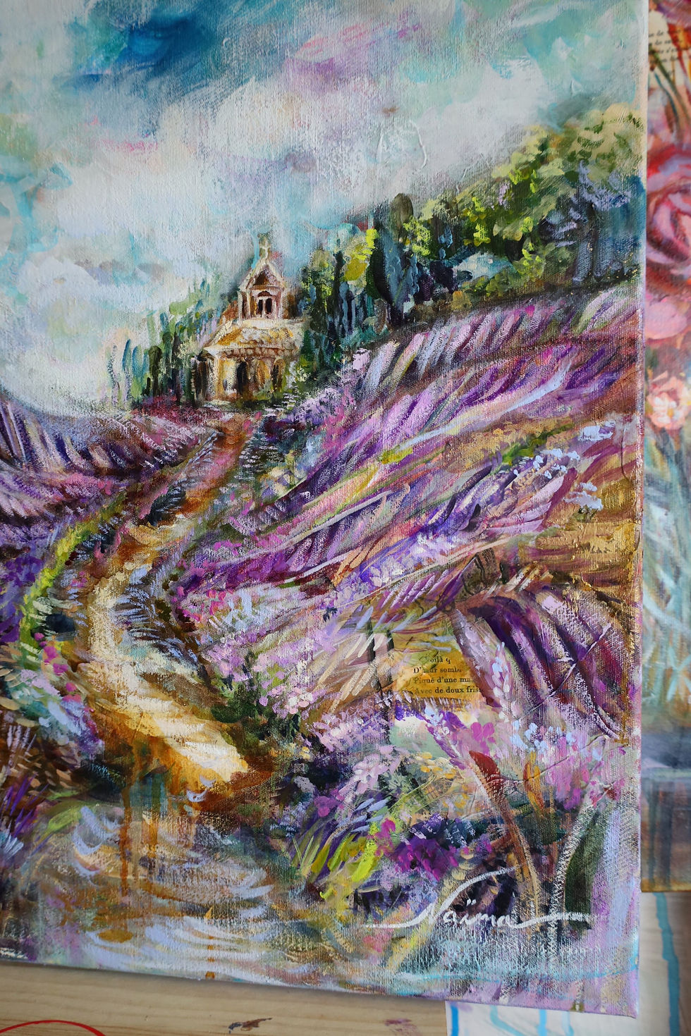 Lavender Fields Provence original oil painting, French art, French Riviera art