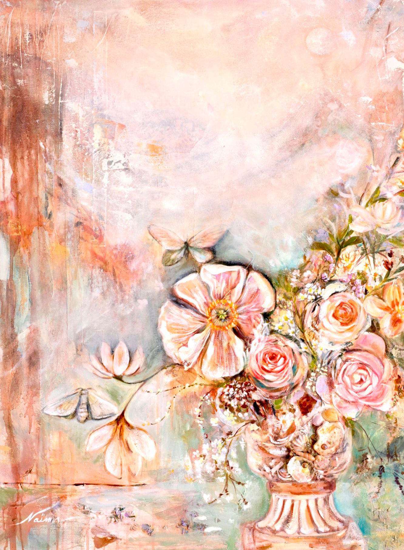 Blooms Under the Moon | Oil Painting | Flower Mountains