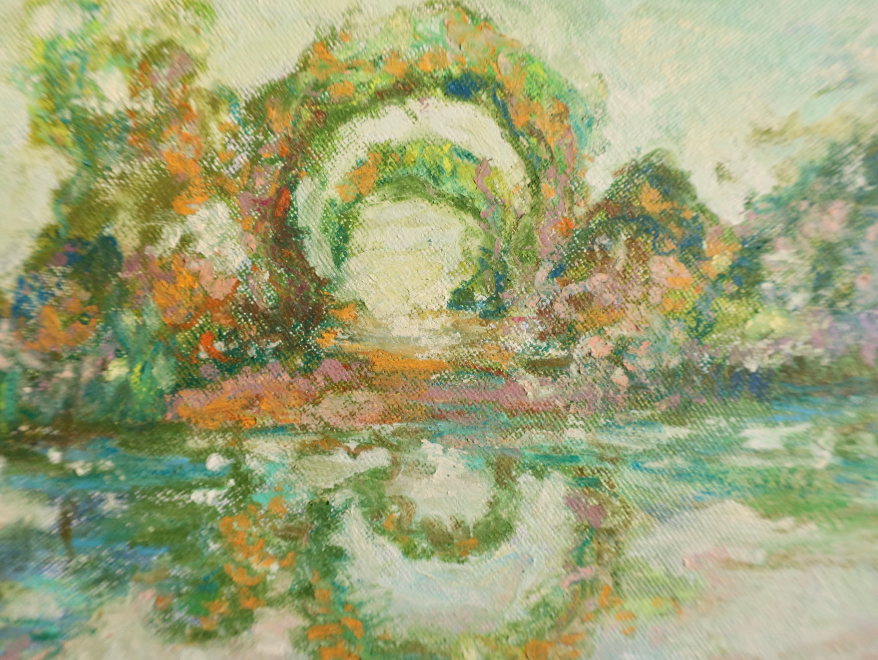 Claude Monet les arceaux fleuris de Giverny, oil pastel painting, original art, reproduction