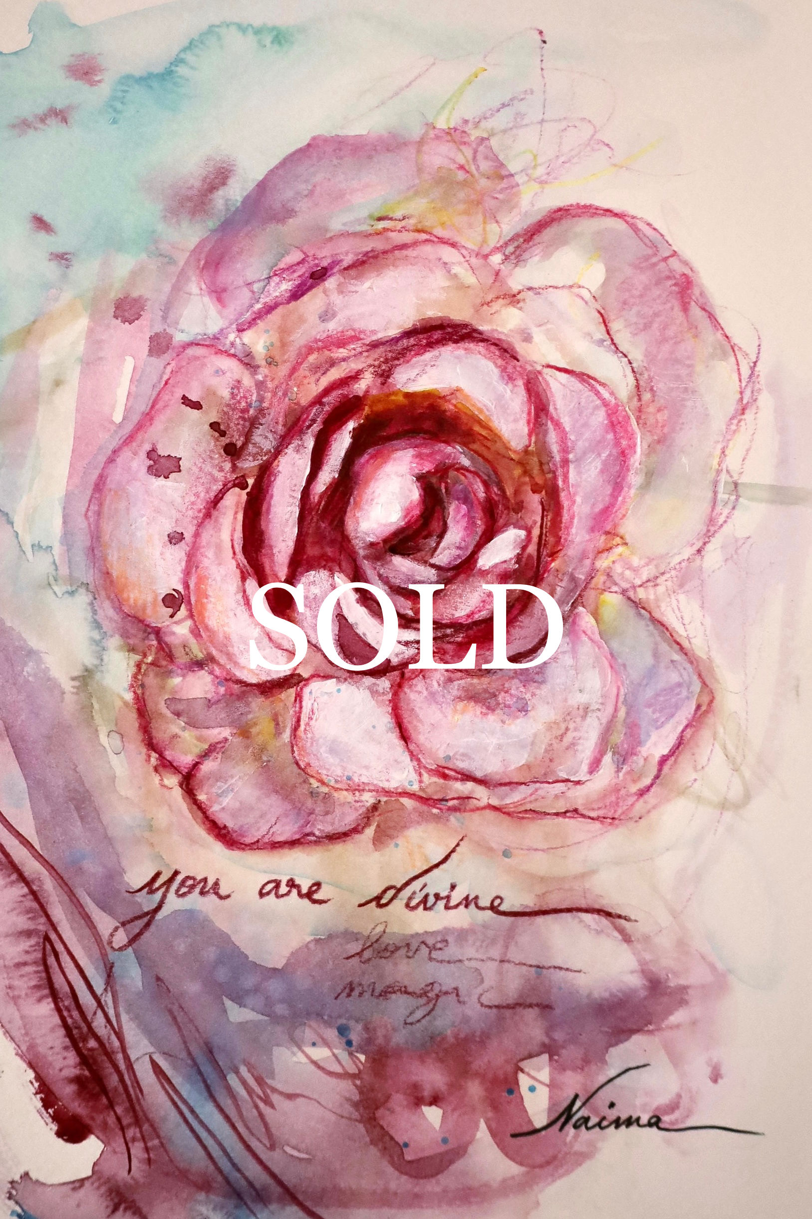 I am Divine  | Rose Watercolor ~ Framed