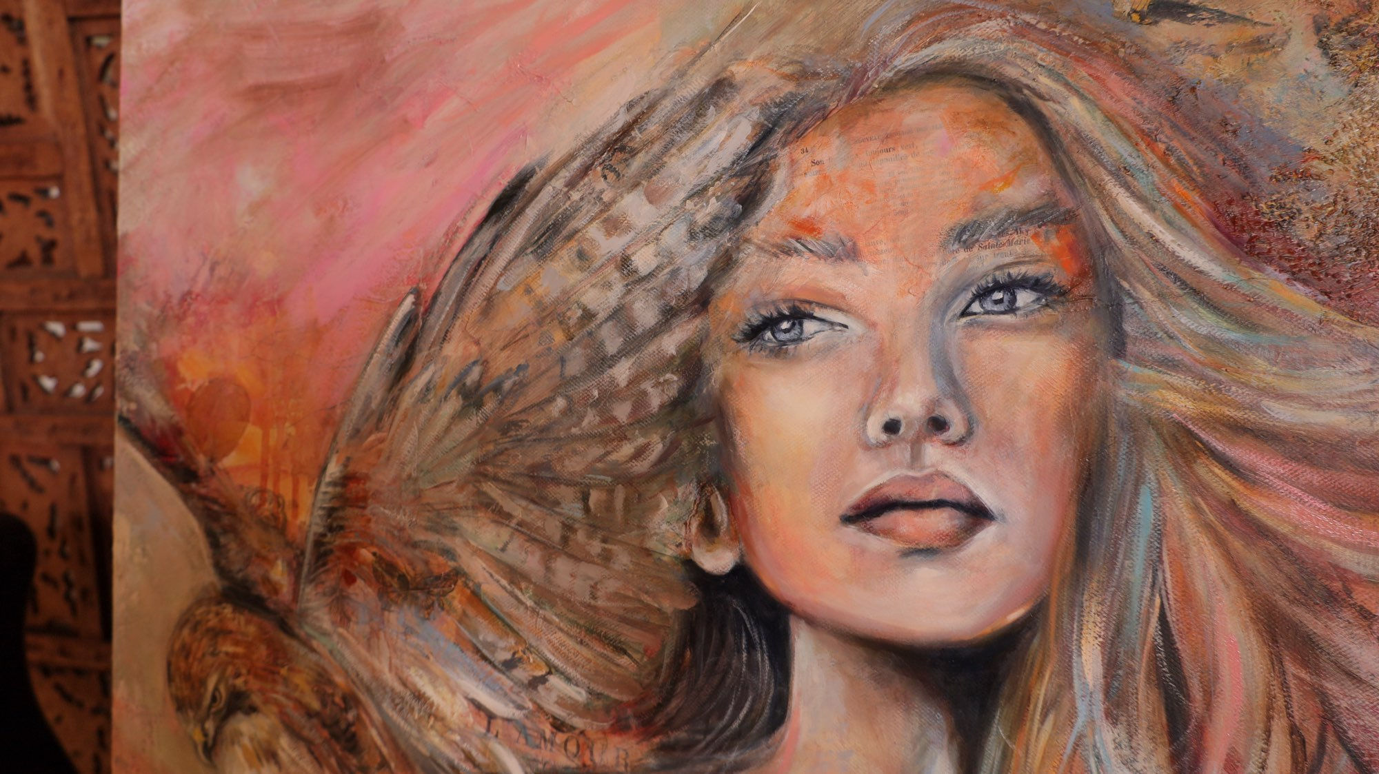 Wild feminine artwork depicting a woman and a hawk, radiating strength, freedom, and sacred feminine power.