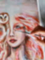 wise woman, owl and woman, artwork, oil painting, wild woman