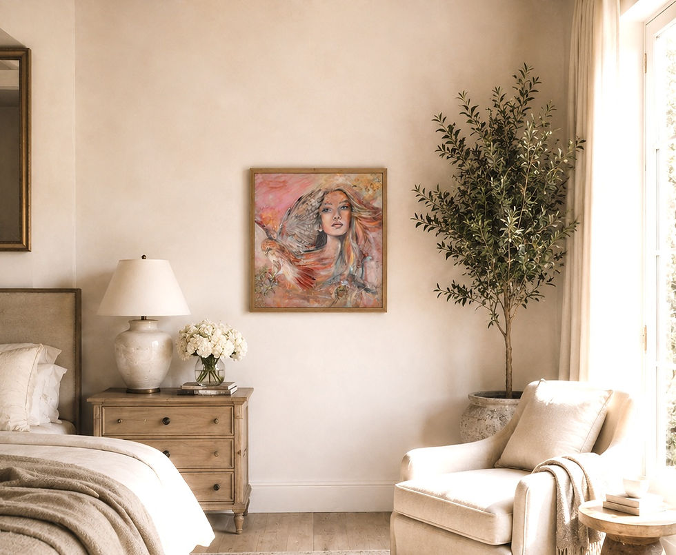 The Wisdom She Carries – Original Sacred Feminine, hawk Oil Painting by Naïma Namaste