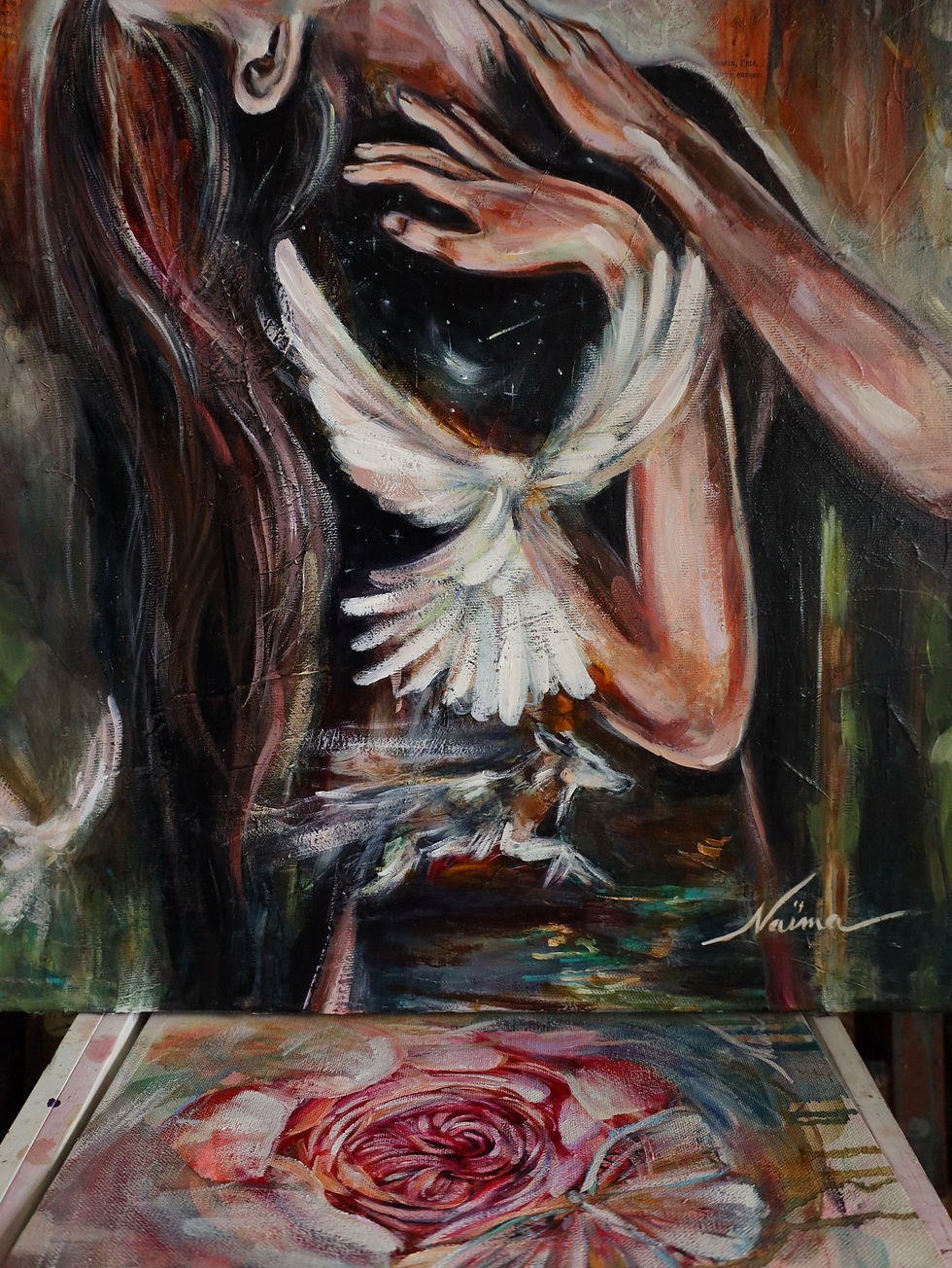 White dove and woman painting