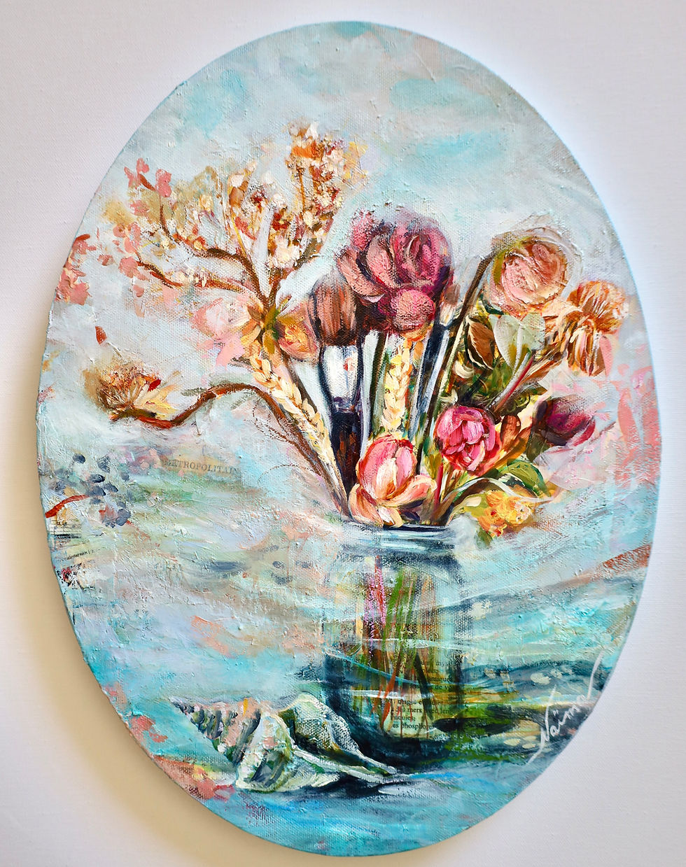 Sea Blessed - Original Flower and shell bouquet Oil Painting by Naïma Namaste