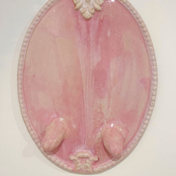 contemporary ceramic artwork, clay, pink glaze