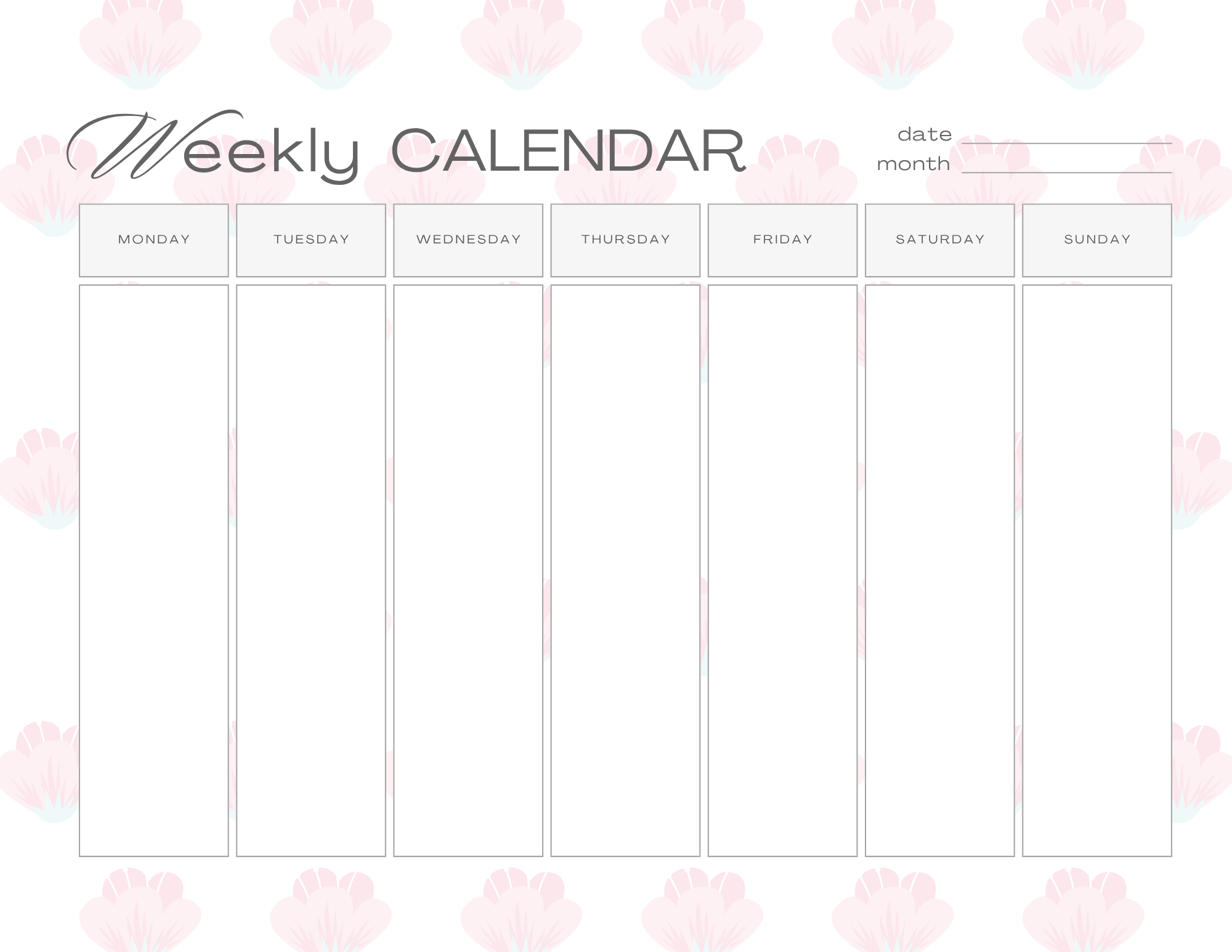 Printable Weekly Calendar | Pink Flower Print