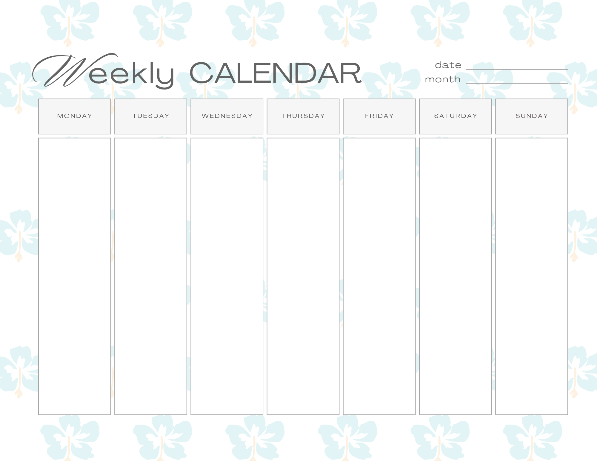 Printable Weekly Calendar | Tropical Flower Print