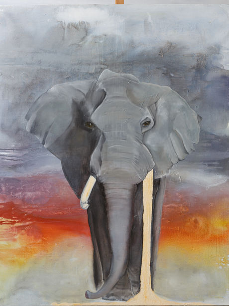 Eléphant soleil couchant - 162 x 130 cm.jpg