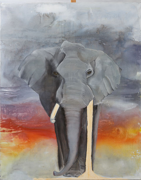 Eléphant soleil couchant - 162 x 130 cm.jpg