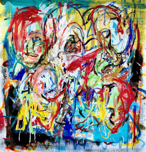 5 têtes - Acrylique& huile sur toile - 100x110