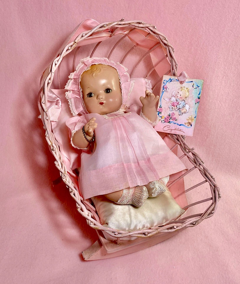 Thumbnail: 1930s Vintage Effanbee 10" Patsy Babykin in Cradle