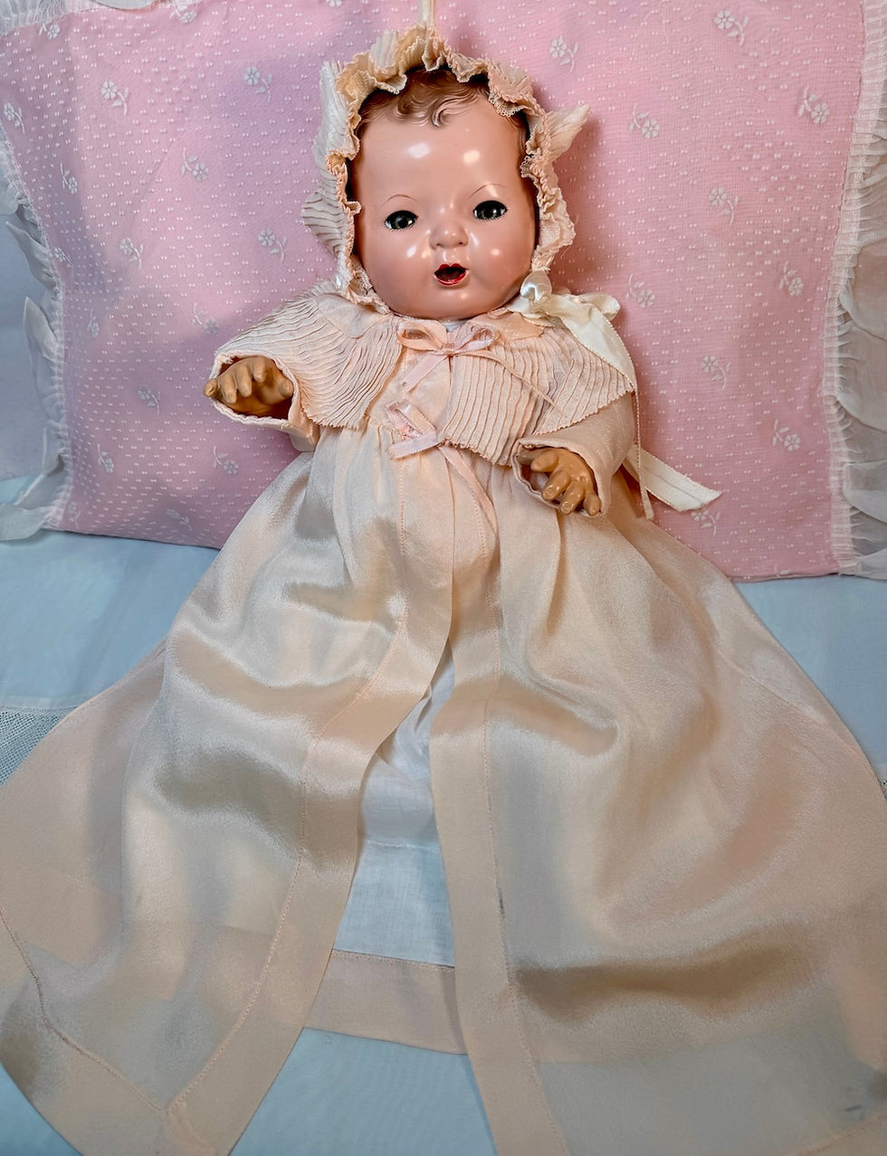 Thumbnail: Vintage 1930s Molly'es Tagged Silk Christening Set for 15" Dy-Dee