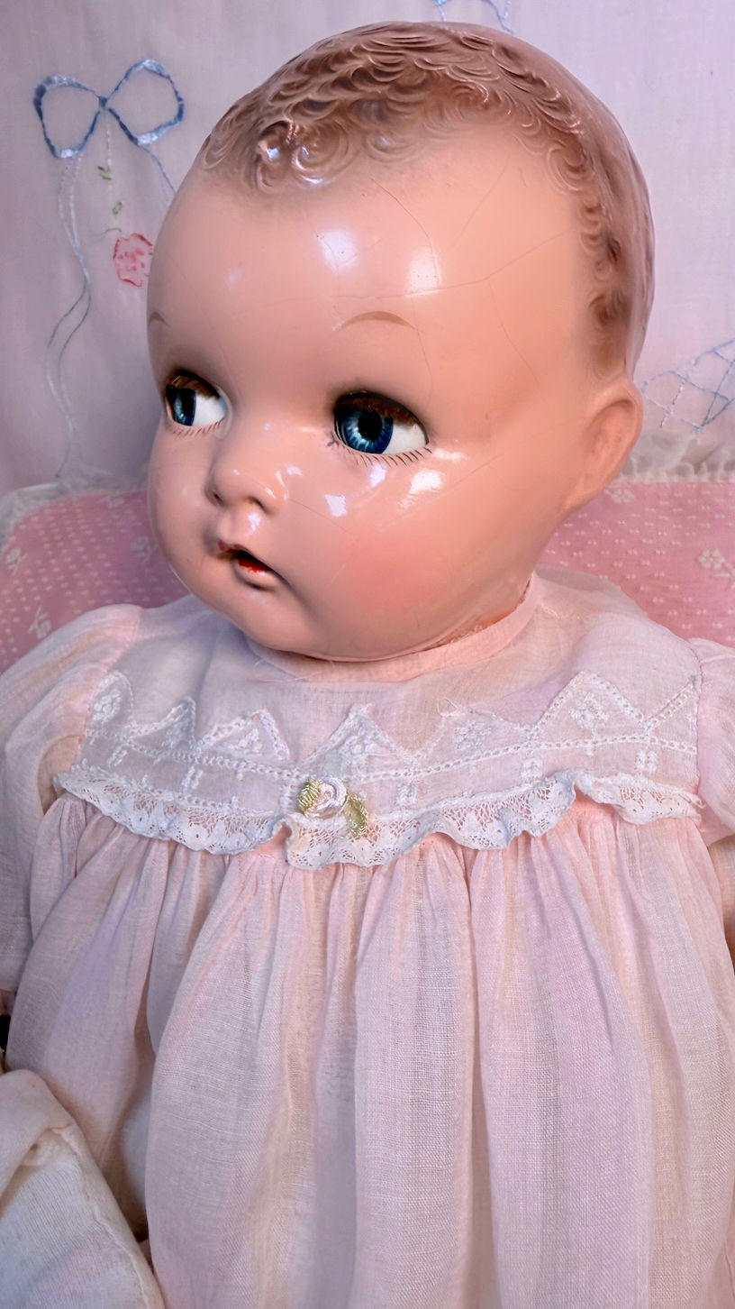 Thumbnail: Vintage IDEAL 22" 1930s Plassie Composition Baby Doll