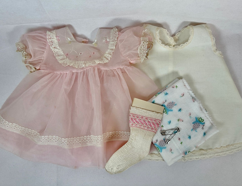 Vintage Pink Organdy Embroidered Dress for 20" Baby Dolls