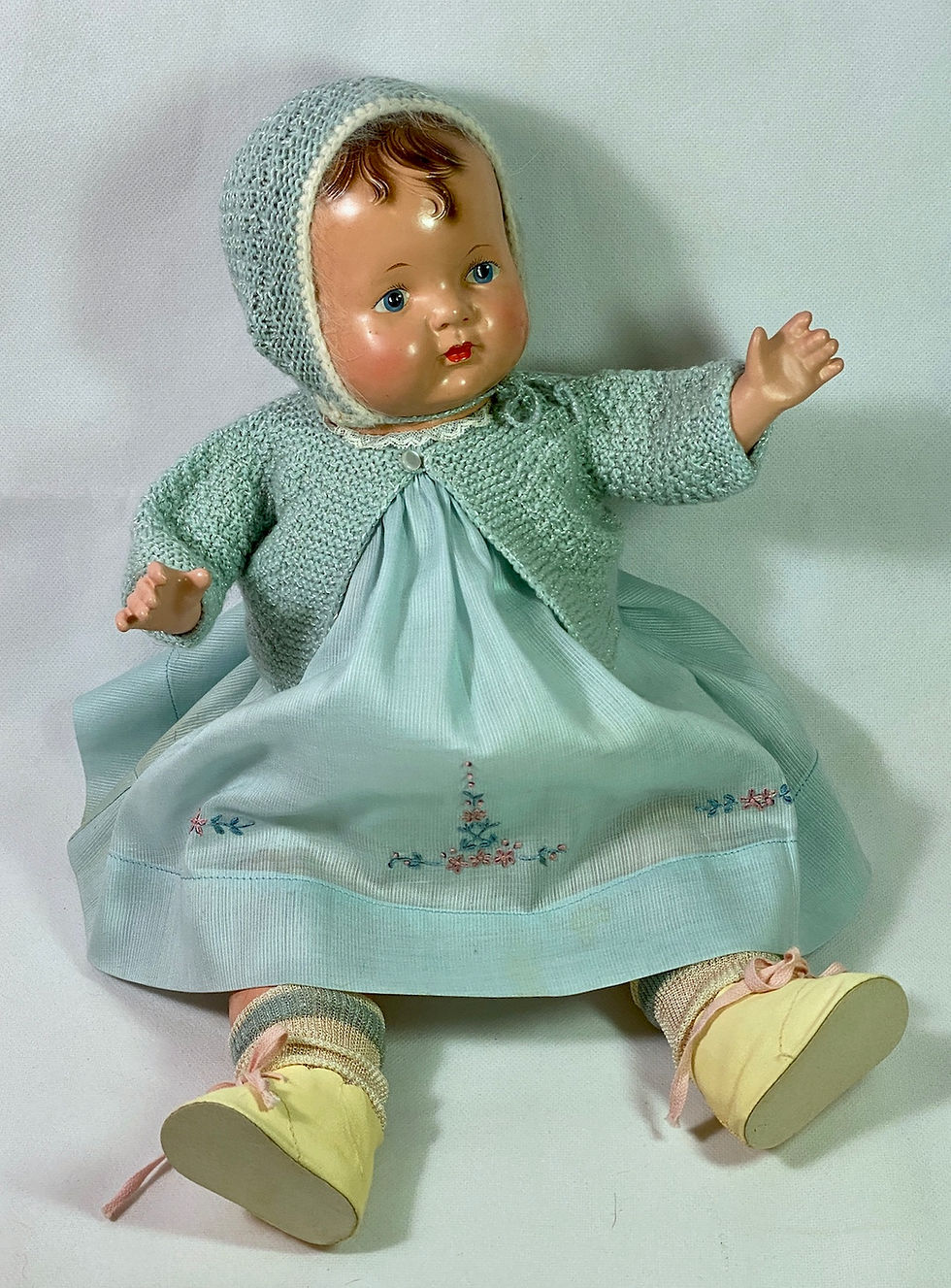 Thumbnail: 1925 Effanbee 18" Baby Evelyn Composition Doll -- Rare Painted Eye