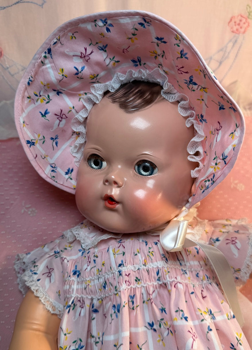 Thumbnail: Vintage 1940s Pink Print Romper Set for 20" Dy-Dee Lou