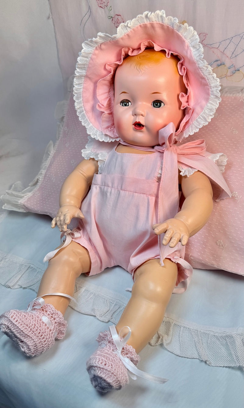 Thumbnail: Vintage 1930s Effanbee Dy-Dee LOU Pink Romper Set