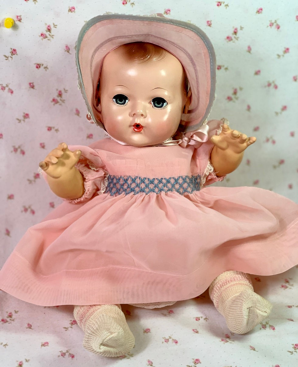 Thumbnail: Pink Organdy Vintage 1940's Dress Set for 15" baby doll