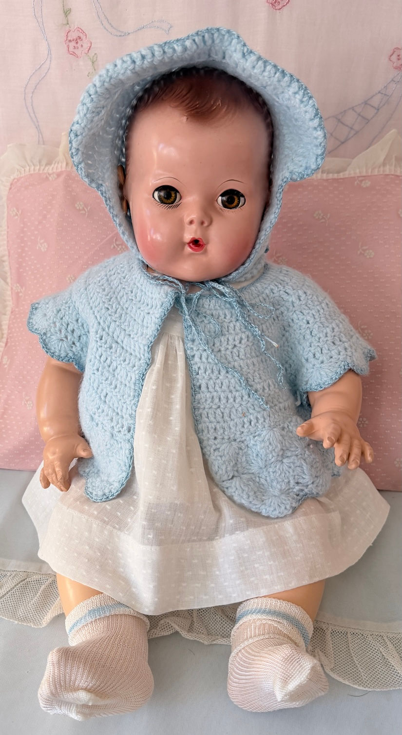 Thumbnail: Vintage Blue Sweater and Bonnet for 18 to 20" Dolls
