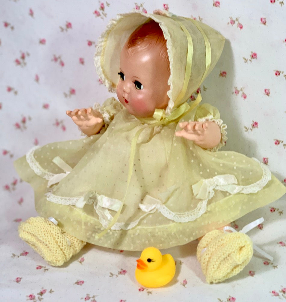 Thumbnail: Vintage Yellow Dotted Swiss Dress Set for 11" to 12" Baby Dolls