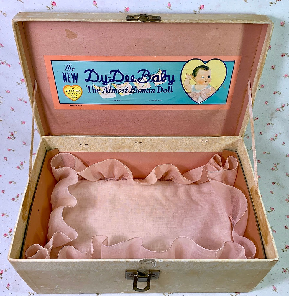 Thumbnail: 1940's Vintage 11" BRUNETTE Dy-Dee Doll - MOLD 2 w/ Original Layette in Trunk