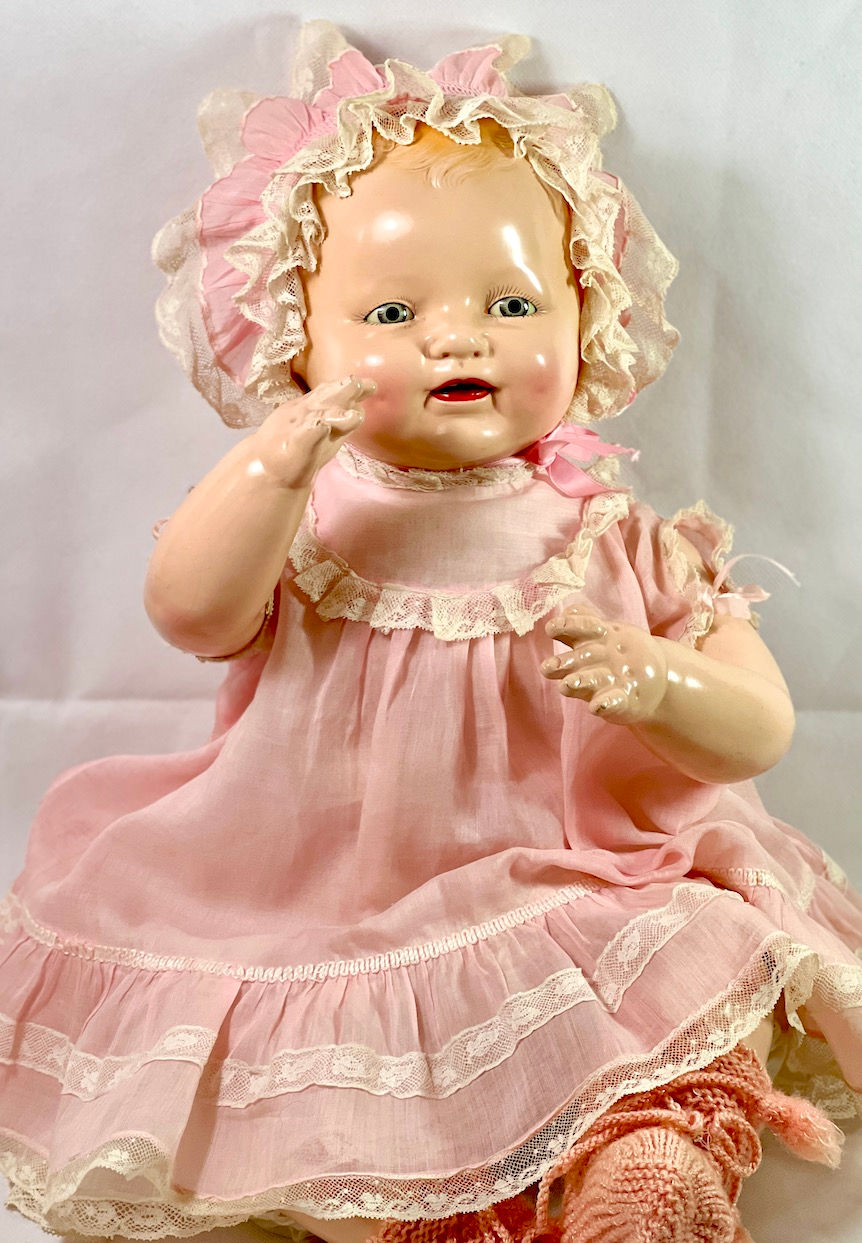 Thumbnail: Vintage 1928 Horsman 22" Baby Dimples Composition Doll