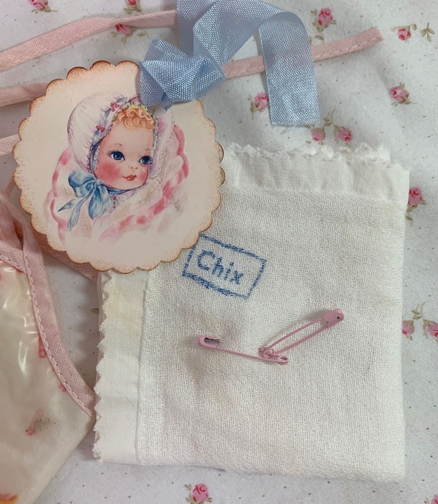 Thumbnail: Vintage 1950s Mice and Bunnies Diaper Cover and CHIX diaper Medium Baby Doll