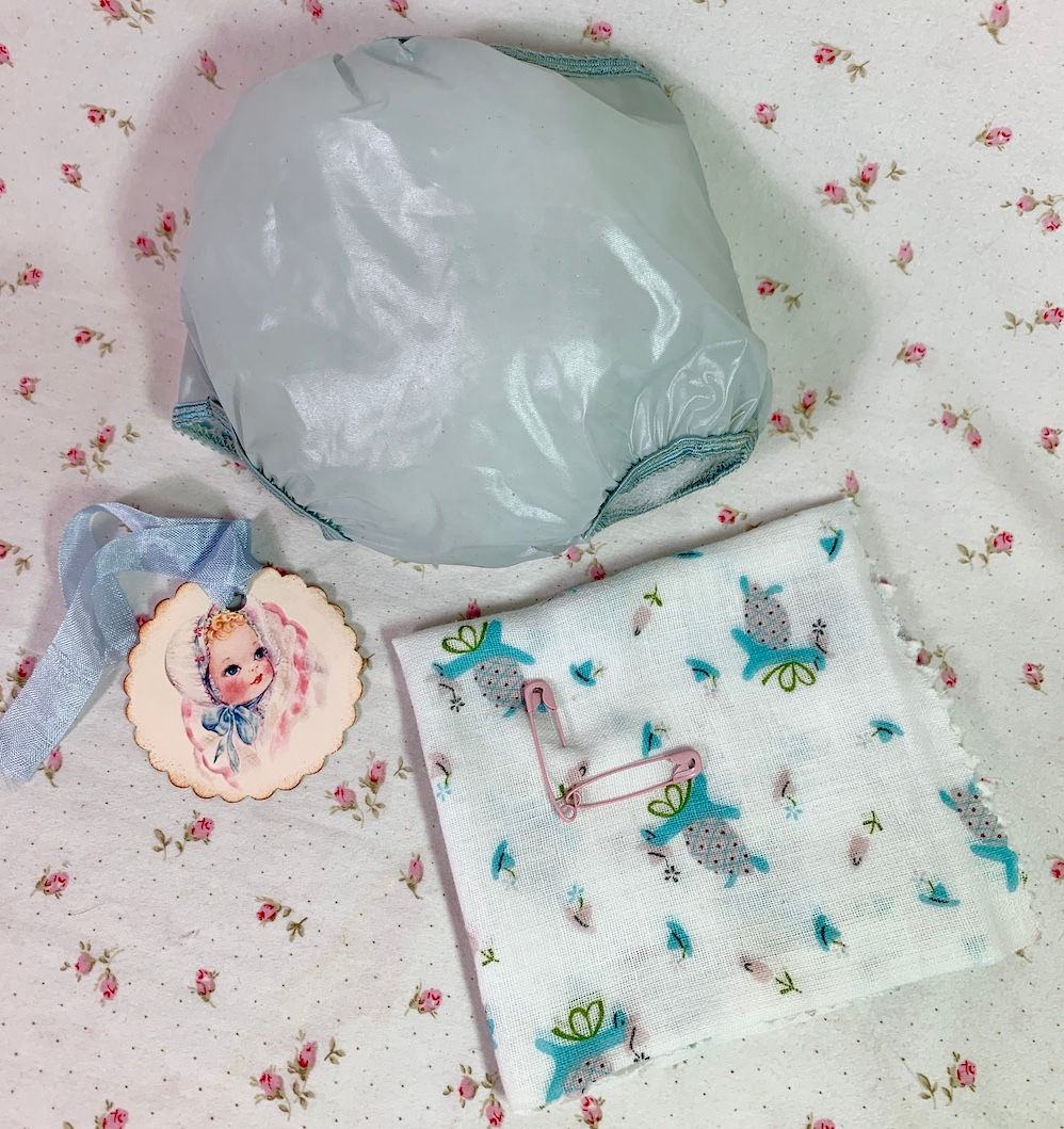 Vintage 1950s Blue Rubber Pants and Print Diaper for 15" to 16" Dolls