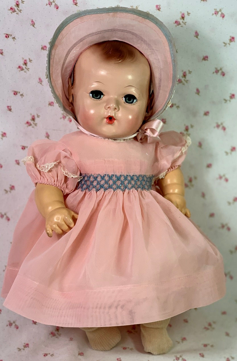 Thumbnail: Pink Organdy Vintage 1940's Dress Set for 15" baby doll