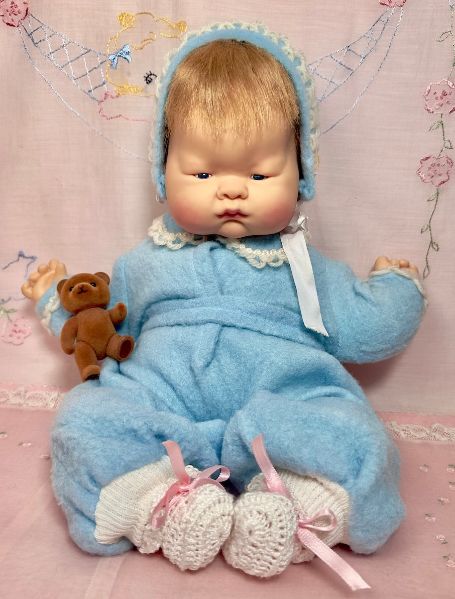 Thumbnail: 1940s Vintage Blue  Eiderdown Snowsuit for 16" to 18" Dolls
