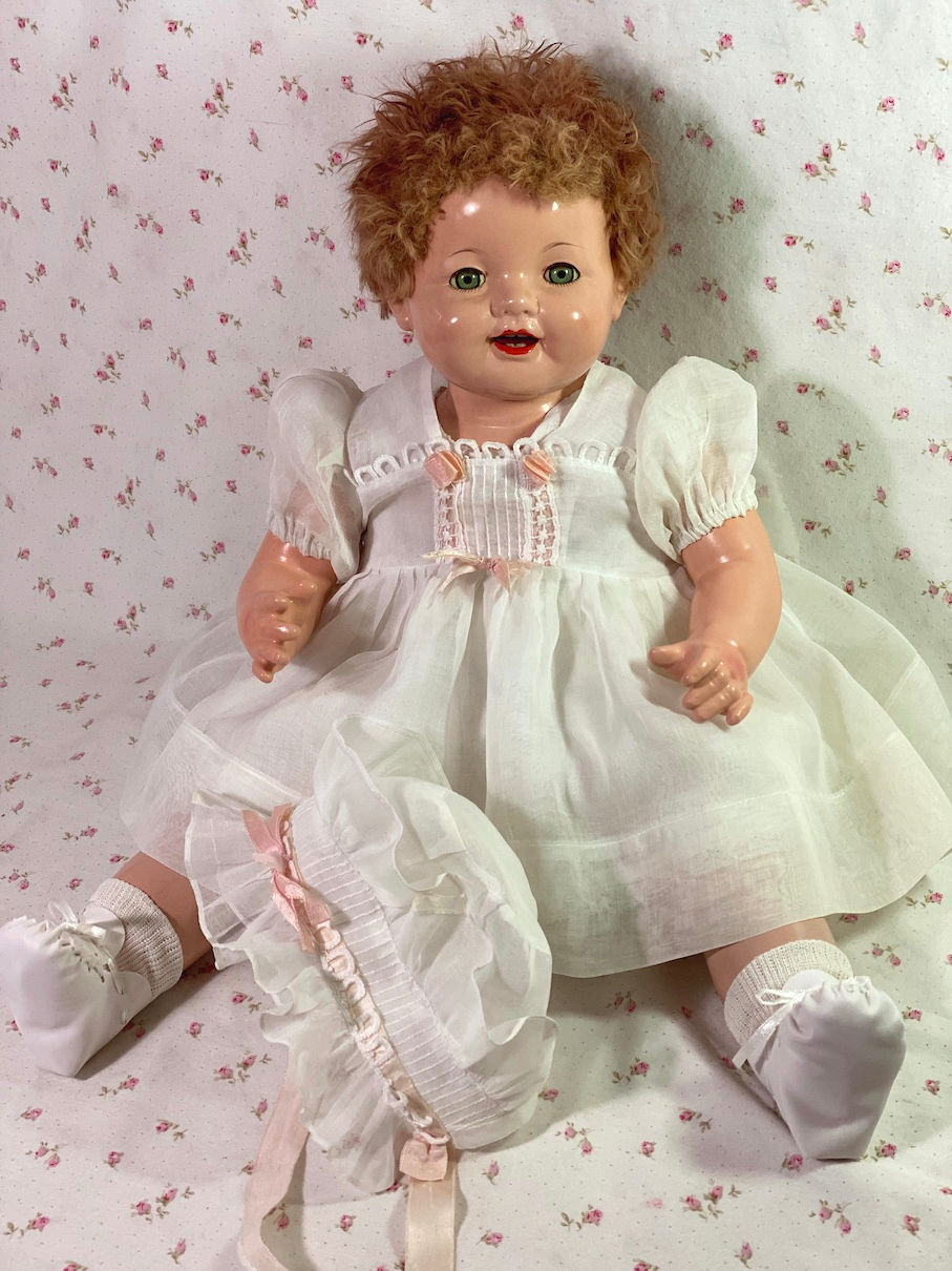 Thumbnail: RARE 1928 Effanbee 20" Composition Lovums Talking Tousle Head Phonograph Doll