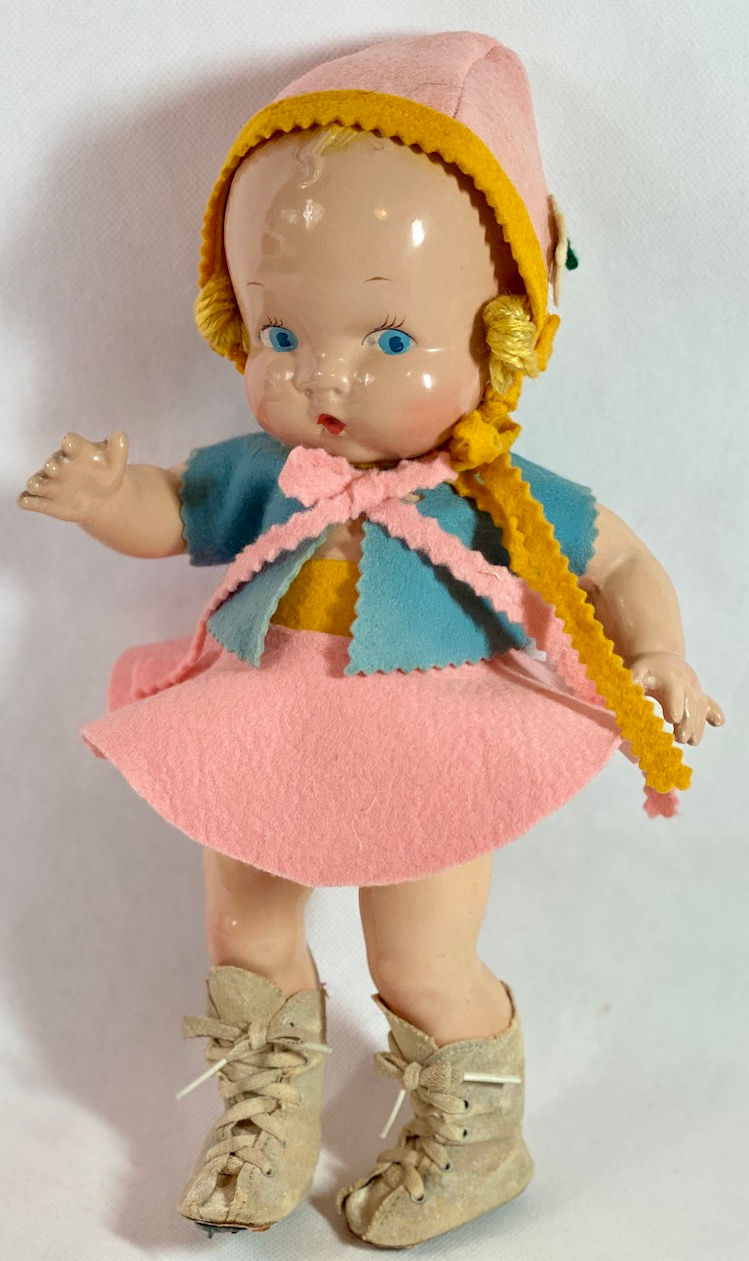 Thumbnail: Gorgeous Painted Eye * Harriet Flanders 1937 Compo 11" LITTLE CHERUB Baby SKATER