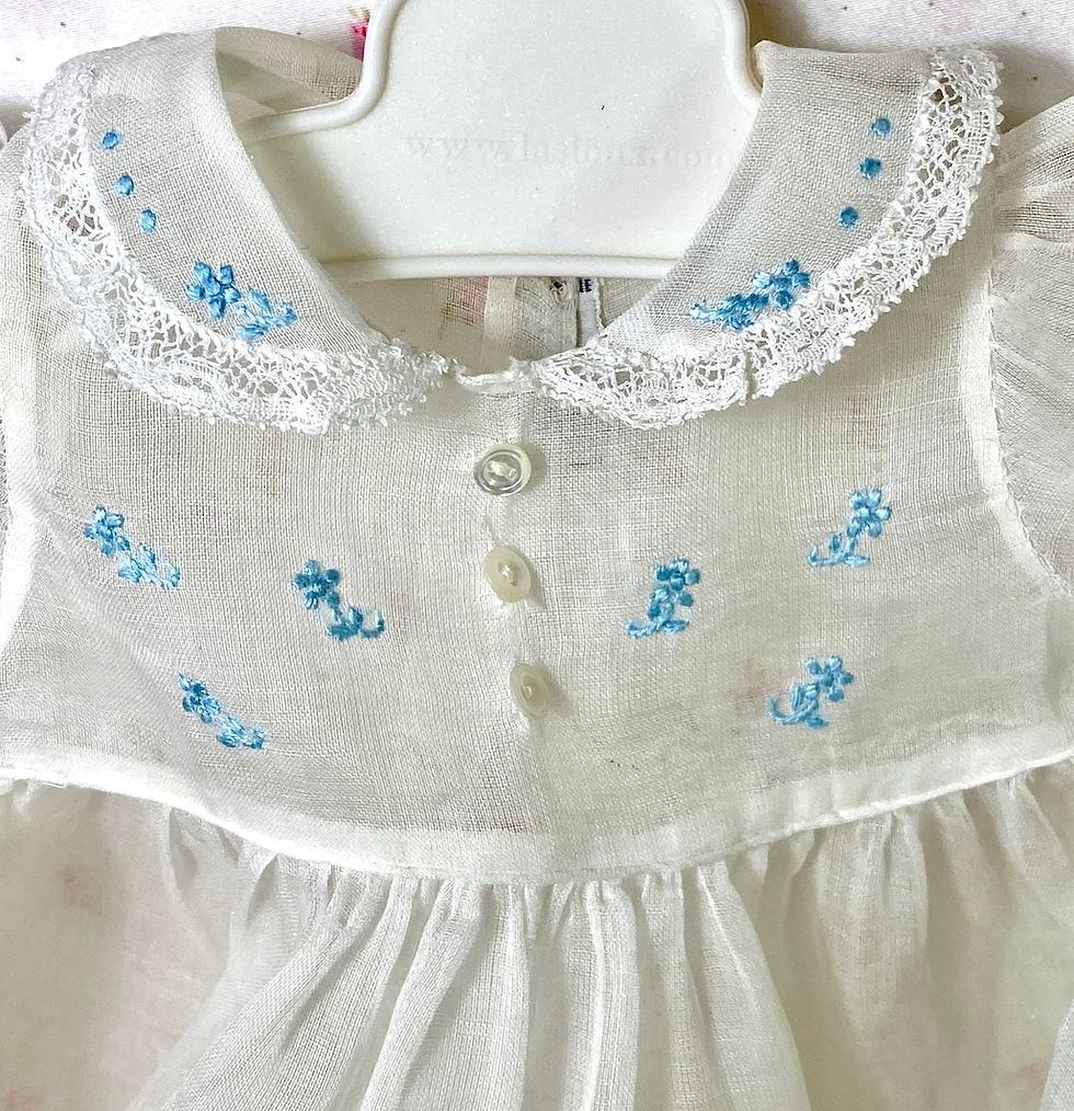 Thumbnail: 1940s NEW OLD-STORE-STOCK Pure White Organdy Embroidered Dress for 13.5" to