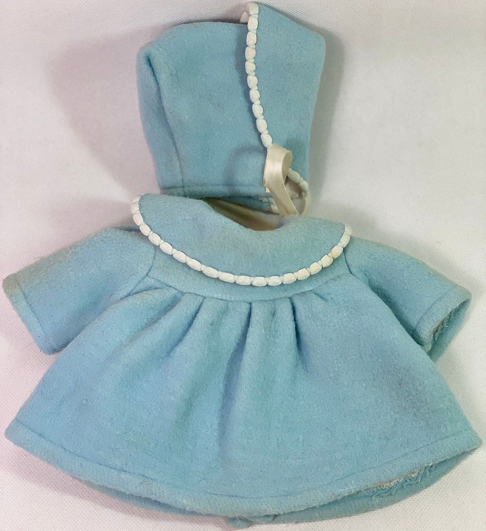 Thumbnail: Vintage Blue Eiderdown Coat and Bonnet Set for 11" to 12" Dolls